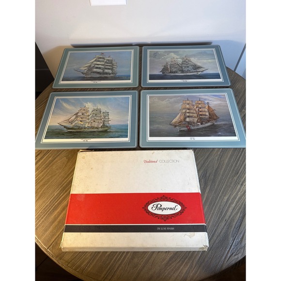 Pimpernel Other - Vintage Pimpernel Placemats Set of 4 Tall Ships Blue Green Nautical Cork